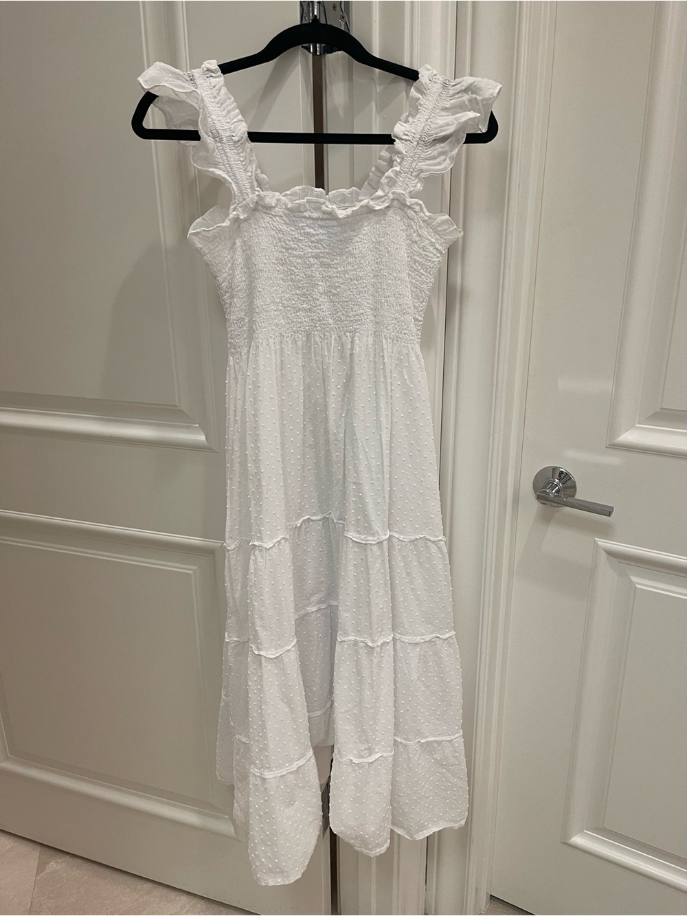 Hill House Home Ellie Nap Dress White Swiss Dot Smocked Tiered Midi Dress - Picture 2 of 9